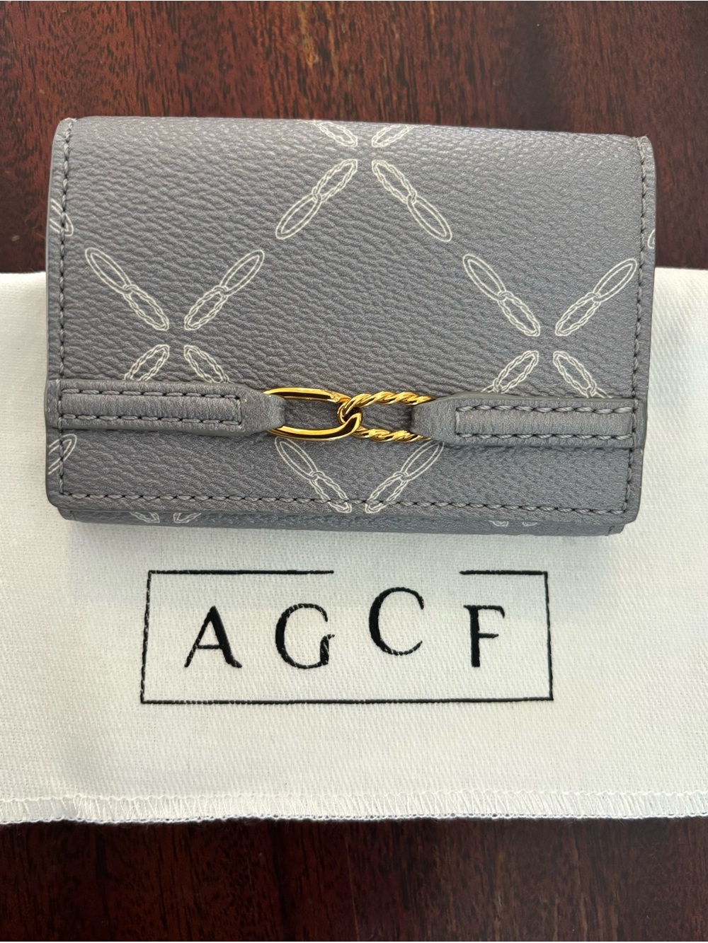 Gray Leather Key & Card Holder with Gold Hardware